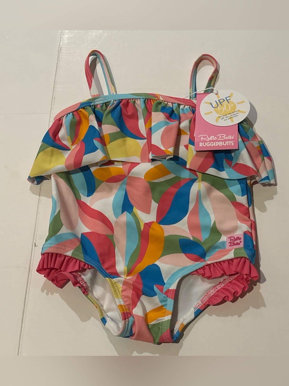 RUFFLEBUTTS Baby SINGLE RUFFLE ONE PIECE - TROPICAL ADVENTURE -UPF 50+ Sz 12-18